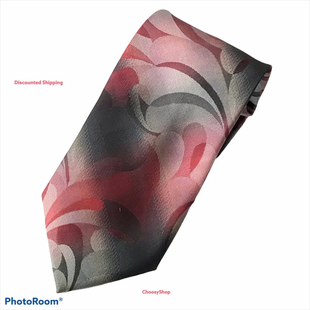 Tie Machine Washable Maroon Silver Gray Black Swirl John Ashford